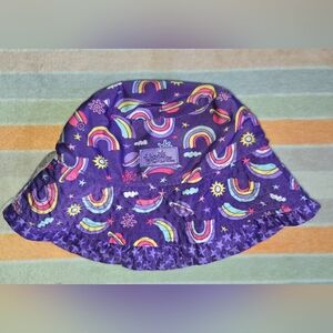 Girls (5) Reversible Bucket Hat Purple With Stars and Rainbows UV Protection